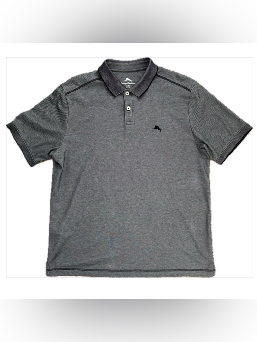 Tommy Bahama Men's Short Sleeve Polo Shirt Black/Gray Textured Large - EUC